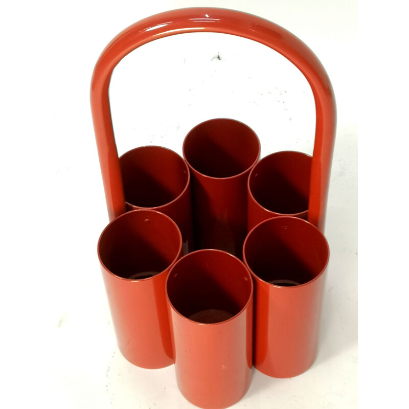 Vintage Red Bottle Caddy Carrier Space Age 1960s