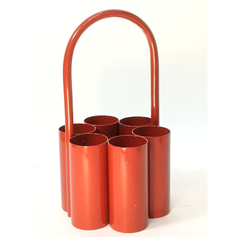 Vintage Red Bottle Caddy Carrier Space Age 1960s