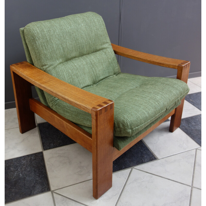 Vintage Teak armchair in Green upholstery 1970s