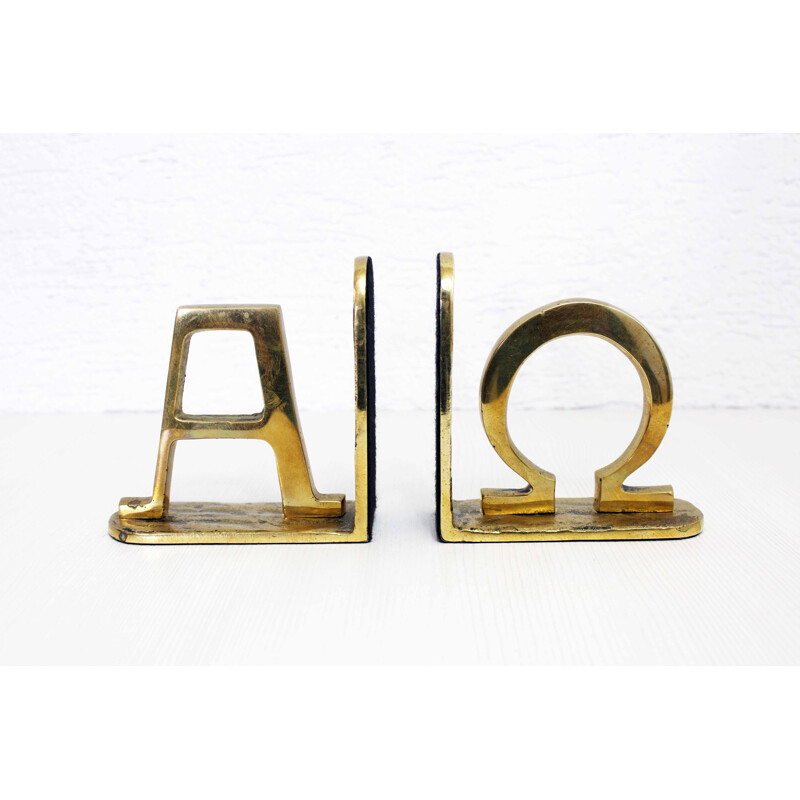 Vintage Alpha Omega bookend in brass