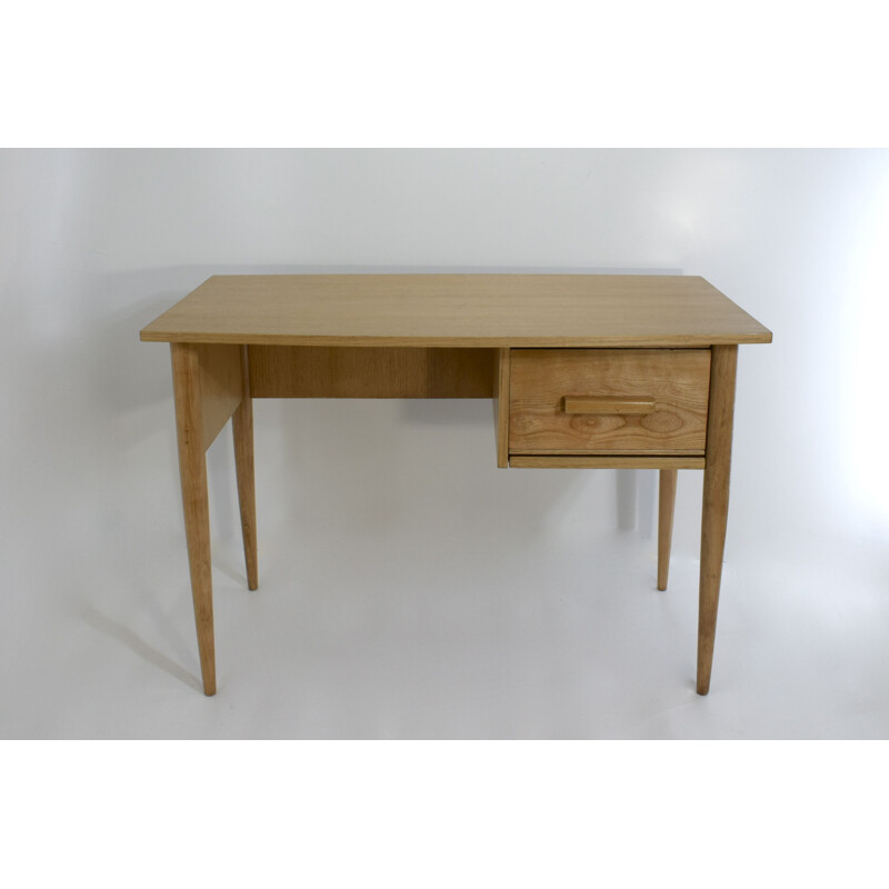 Bureau 1950, vintage, chêne, restauré, France,