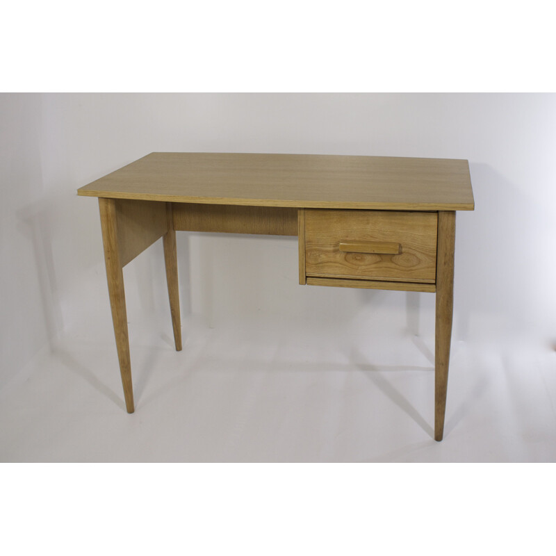 Bureau 1950, vintage, chêne, restauré, France,