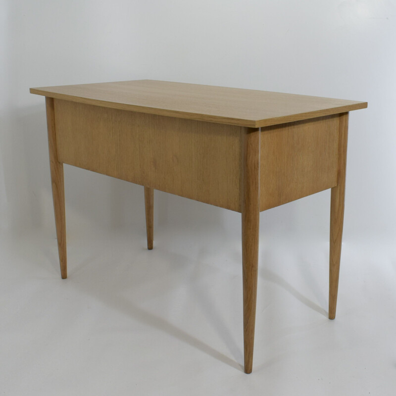 Bureau 1950, vintage, chêne, restauré, France,