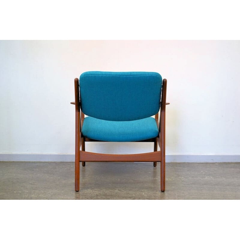 Scandinavian Vamo "Ellen" lounge chair in teak and blue fabric, Arne VODDER - 1960s