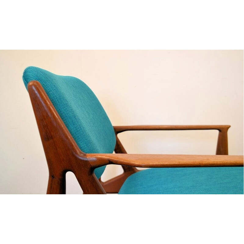 Scandinavian Vamo "Ellen" lounge chair in teak and blue fabric, Arne VODDER - 1960s