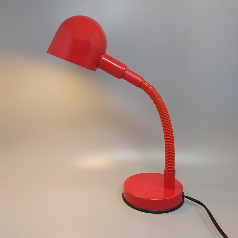 Lámpara de mesa roja vintage de Veneta Lumi Italia 1970