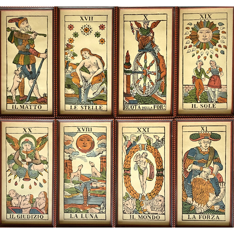 Vintage lithographed tarot cards lot of 8 Italy 1950s