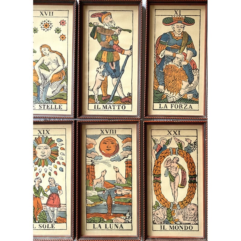 Cartes de tarots vintage lithographiées lot de 8 Italie 1950