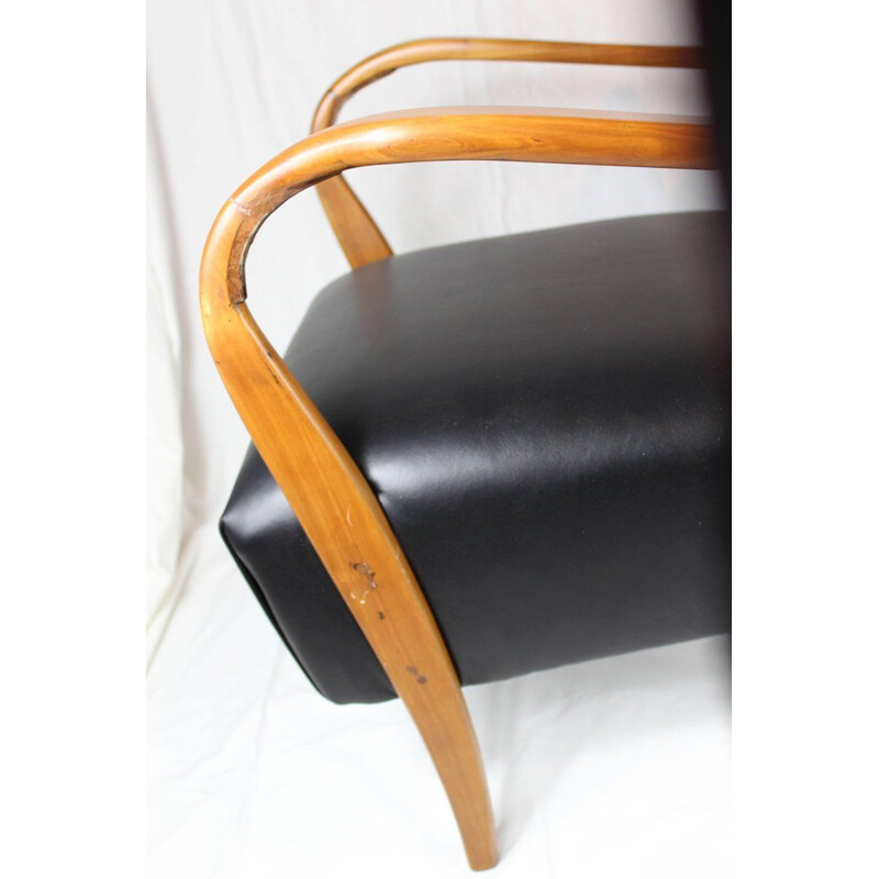 Paire de fauteuils vintage rembourrés en cuir noir Italie 1950