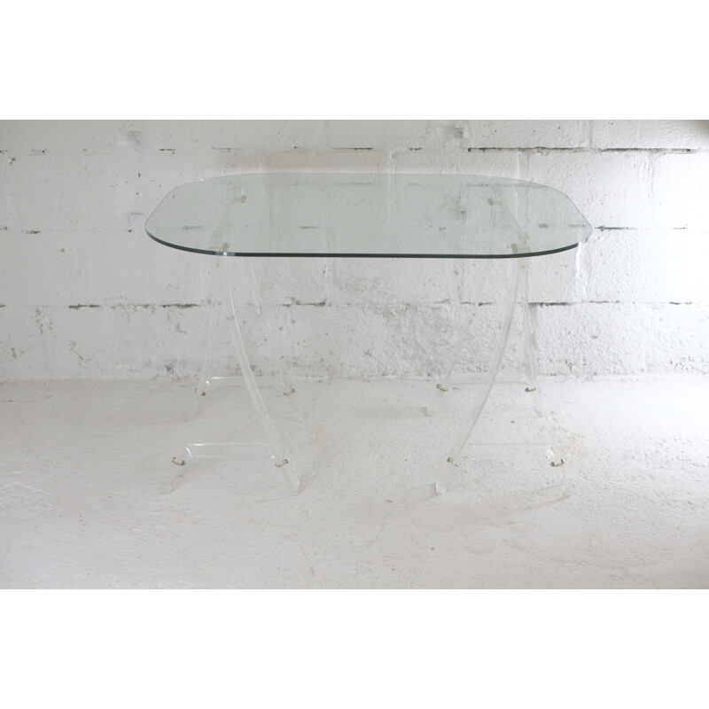 Vintage plexiglass desk with rounded edges France 1970s