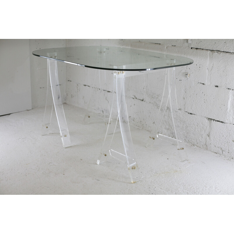 Vintage plexiglass desk with rounded edges France 1970s