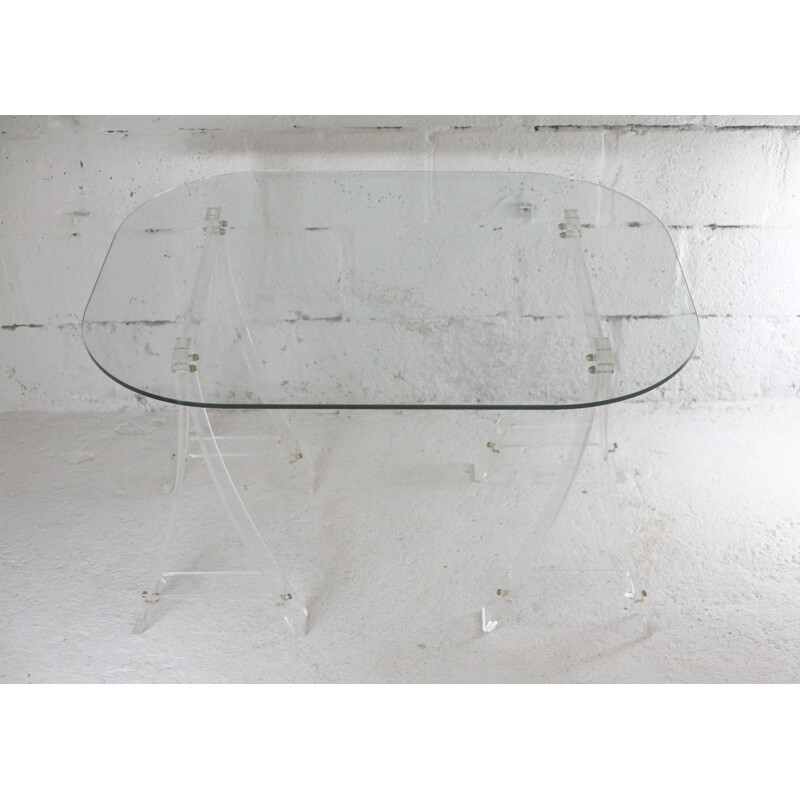 Vintage plexiglass desk with rounded edges France 1970s