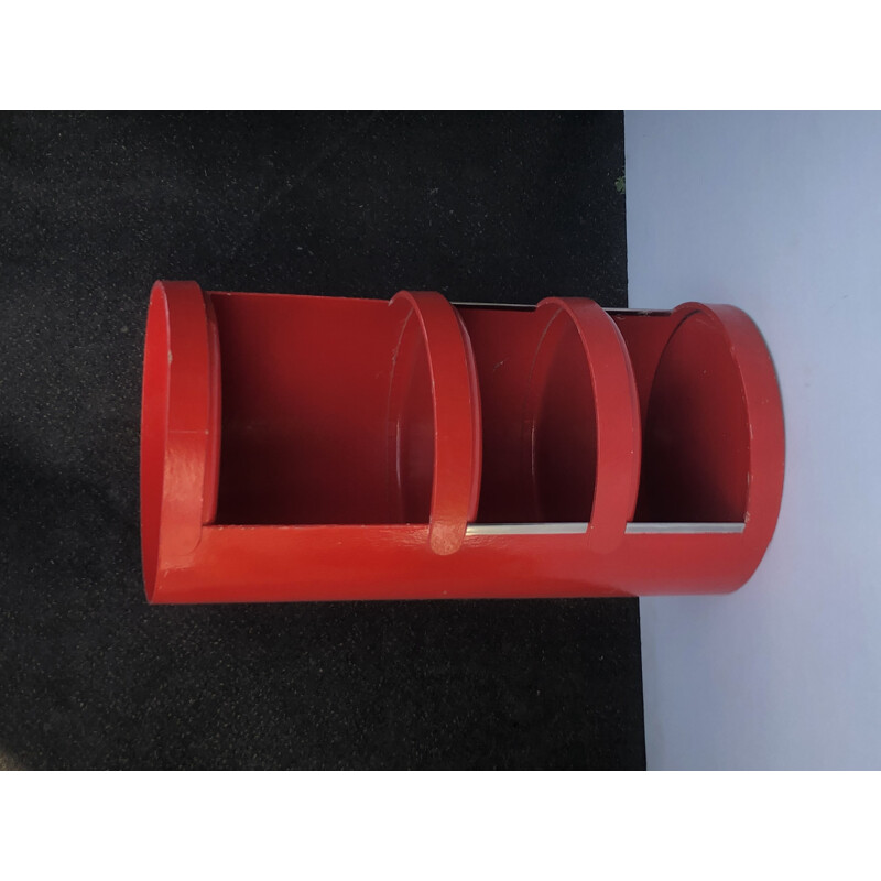 Vintage shelf in red lacquered cardboard by Jean Louis Avril, 1967