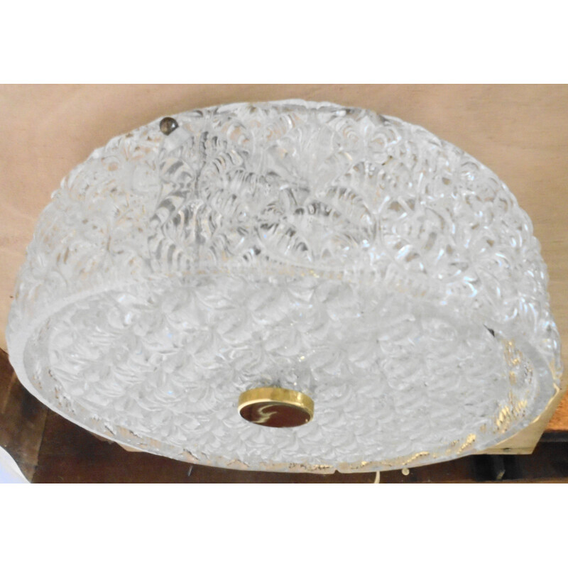 Vintage glass ceiling lamp 1970s