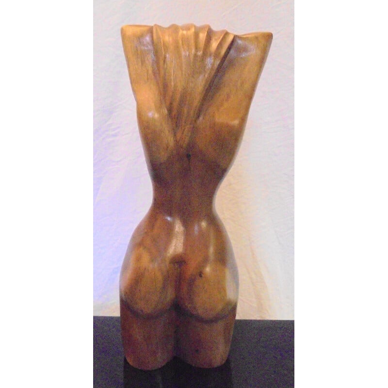 Sculpture vintage en bois de femme nue de style 1950