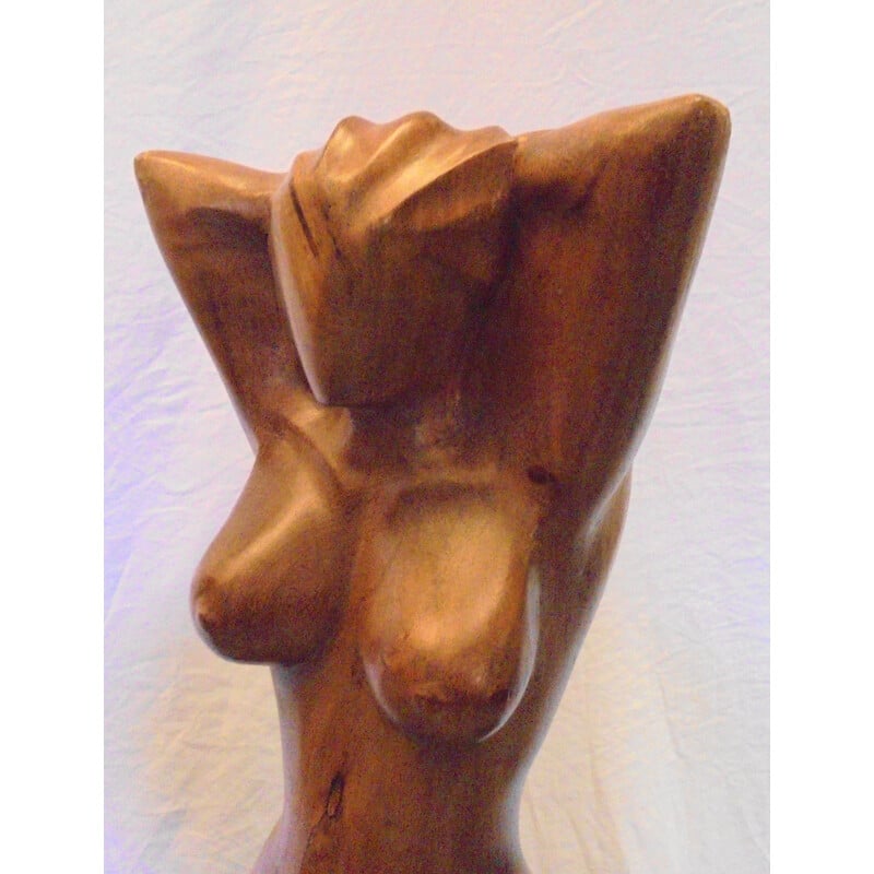 Sculpture vintage en bois de femme nue de style 1950