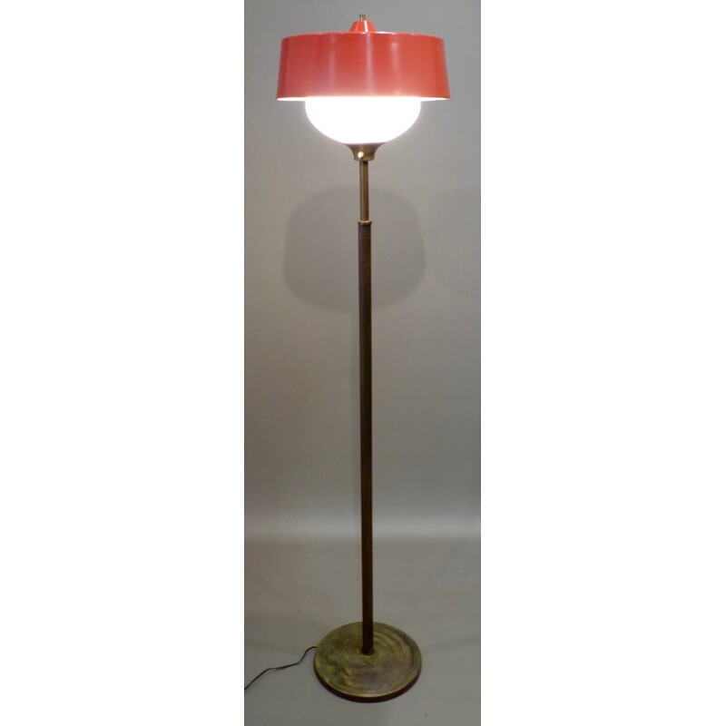 Mid-century Scandinavian floor lamp in metal and opaline - 1950s