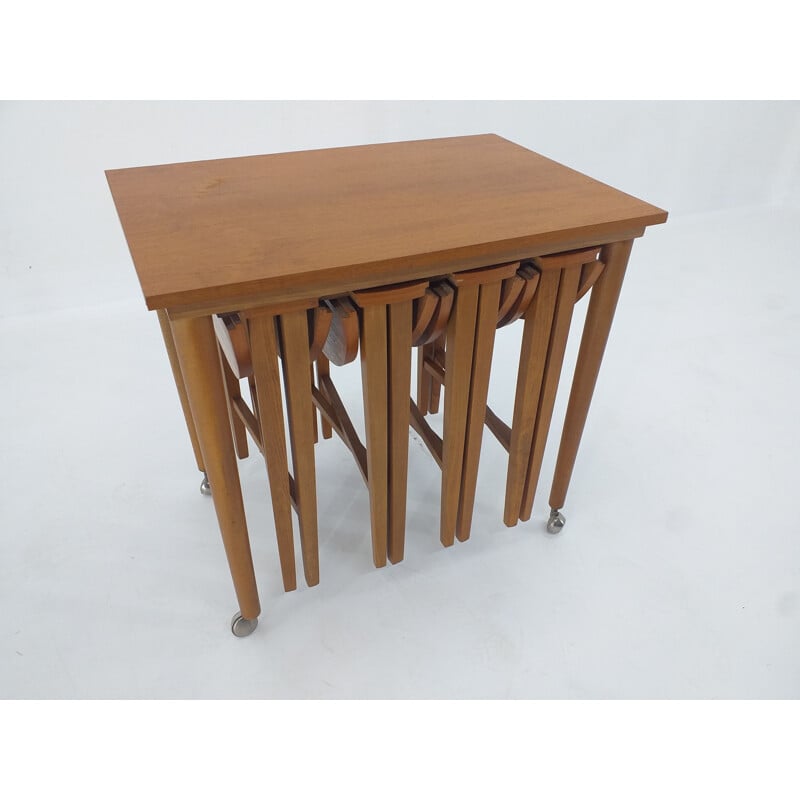 Tabourets et table vintage par Poul Hundevad Danemark 1960