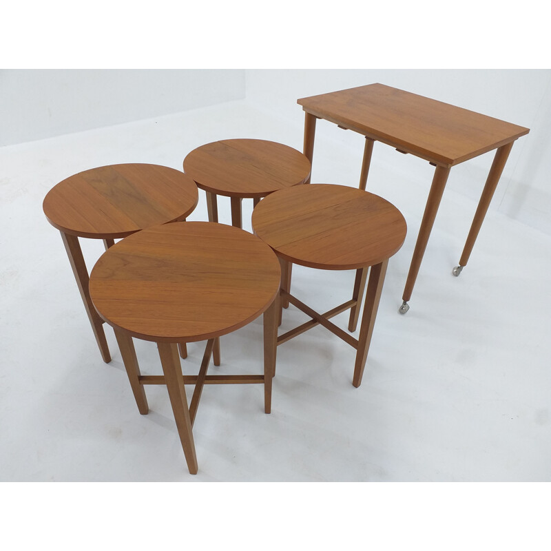 Tabourets et table vintage par Poul Hundevad Danemark 1960