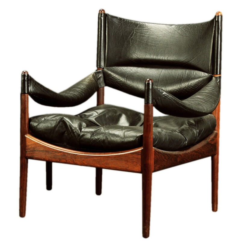 Søren Willadsen "Modus" armchair in rosewood and black leather, Kristian VEDEL - 1960s