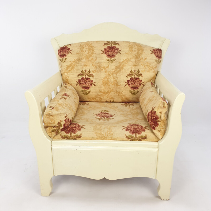 Vintage wooden armchair with flowers 1980s