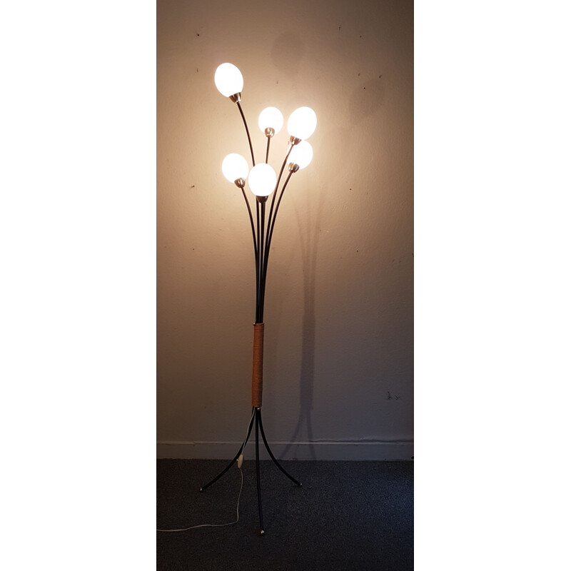 Vintage black lacquered metal floor lamp 1950s