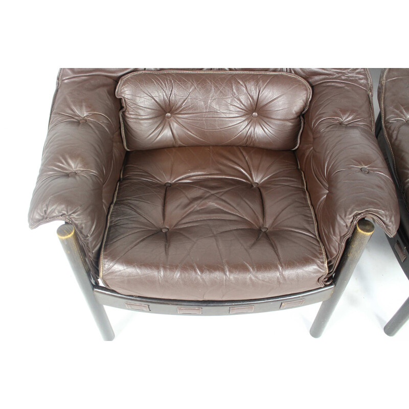 Pair of vintage brown leather armchairs 1960s