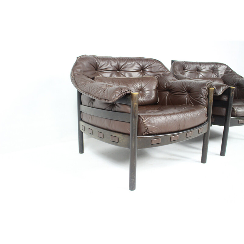 Pair of vintage brown leather armchairs 1960s