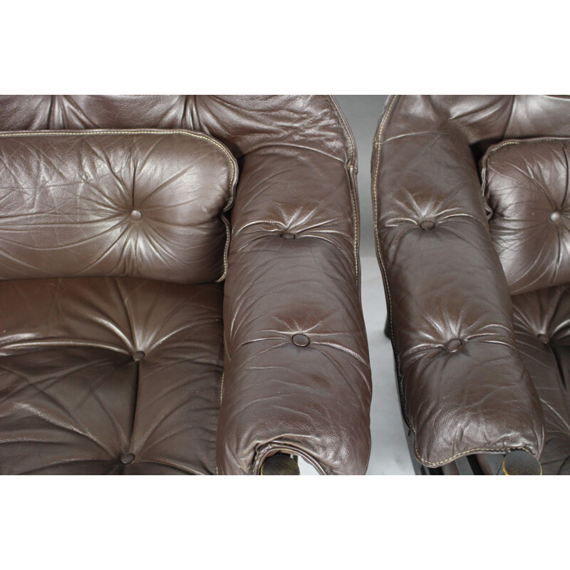 Pair of vintage brown leather armchairs 1960s