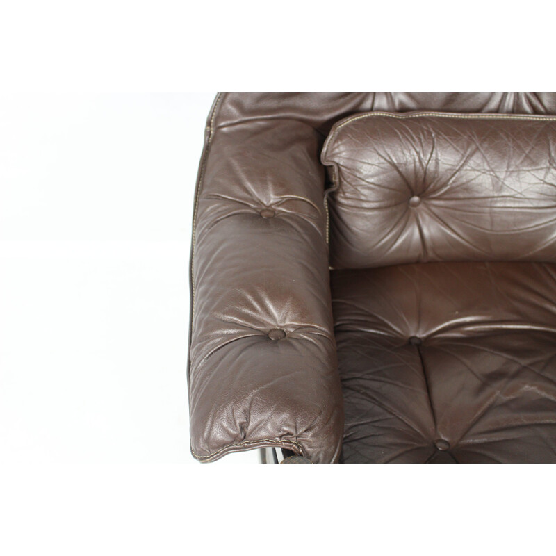 Pair of vintage brown leather armchairs 1960s