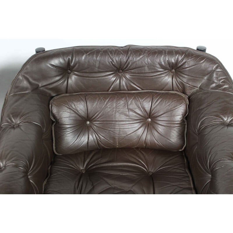 Paire de fauteuils en cuir vintage brun 1960