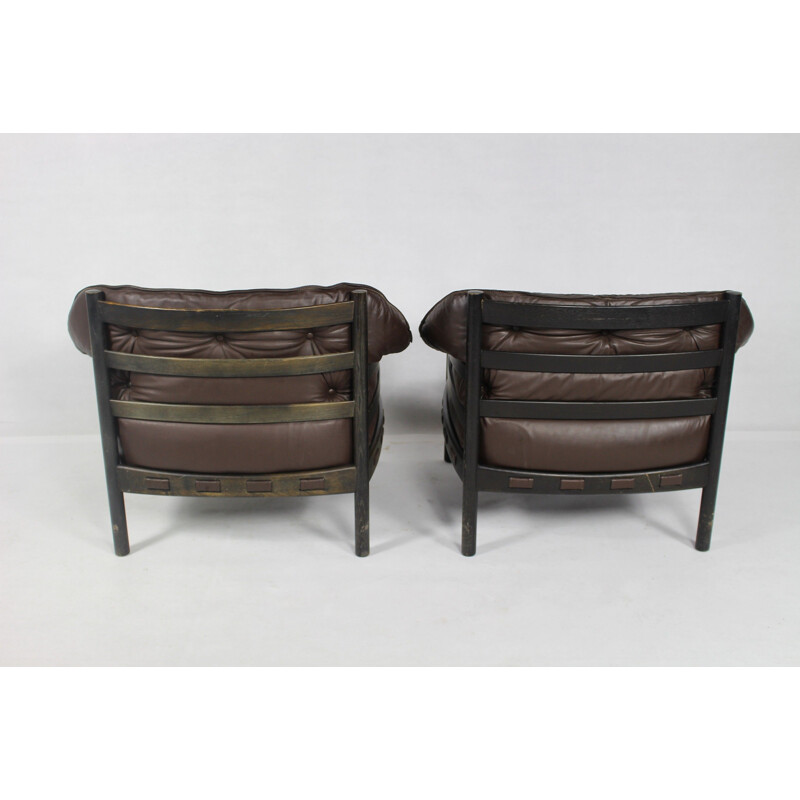 Pair of vintage brown leather armchairs 1960s