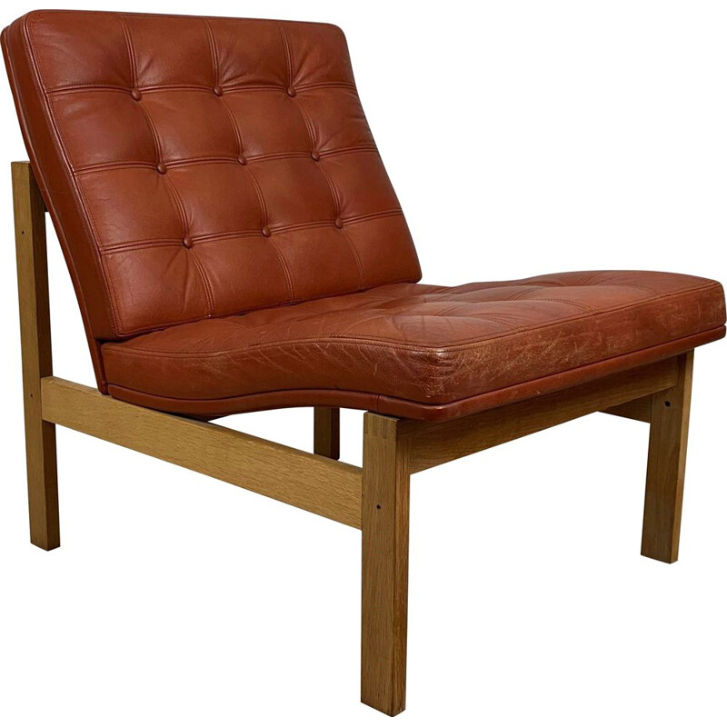 Vintage Moduline oak and leather armchair by Ole Gjerløv-Knudsen & Torben Lind for France & Son, 1960
