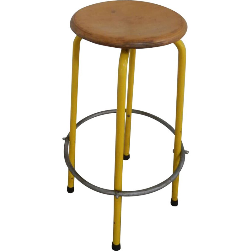 Vintage yellow iron stool 1980