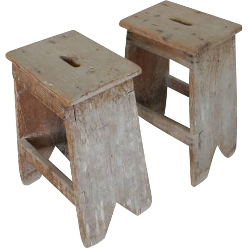 Pair of vintage fir stool patina 