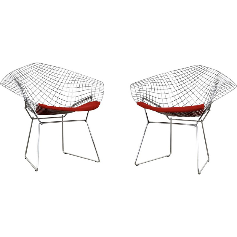 Pair of Vintage Diamond Chairs by Harry Bertoia for Knoll, 1980s