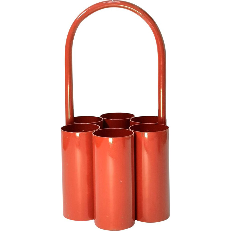 Vintage Red Bottle Caddy Carrier Space Age 1960s