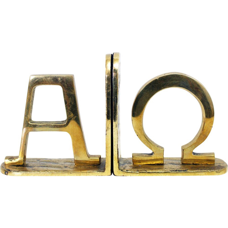 Vintage Alpha Omega bookend in brass