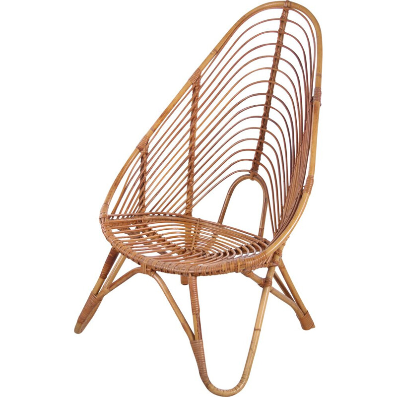 Vintage Dutch design rattan lounge chair Rohe Noordwolde 1960s