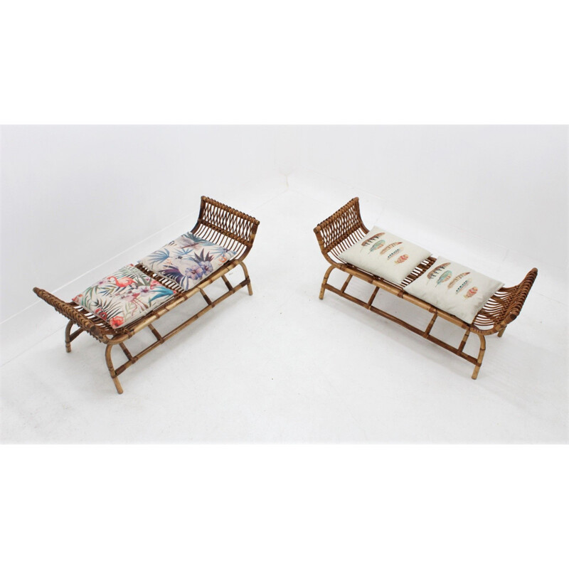 Pair of Vintage Rattan Benches 1950s