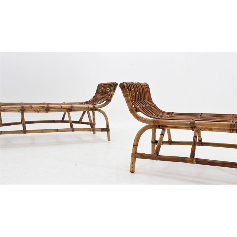 Pair of Vintage Rattan Benches 1950s