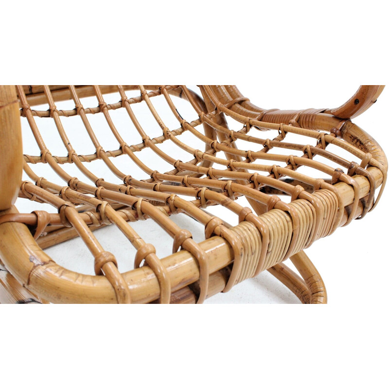 Vintage rattan lounge chairs by Tito Agnoli 1960s