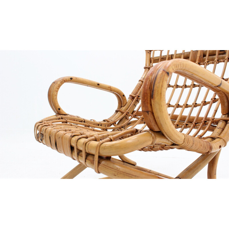 Vintage rattan lounge chairs by Tito Agnoli 1960s