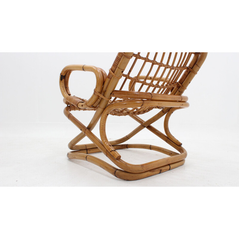 Vintage rattan lounge chairs by Tito Agnoli 1960s