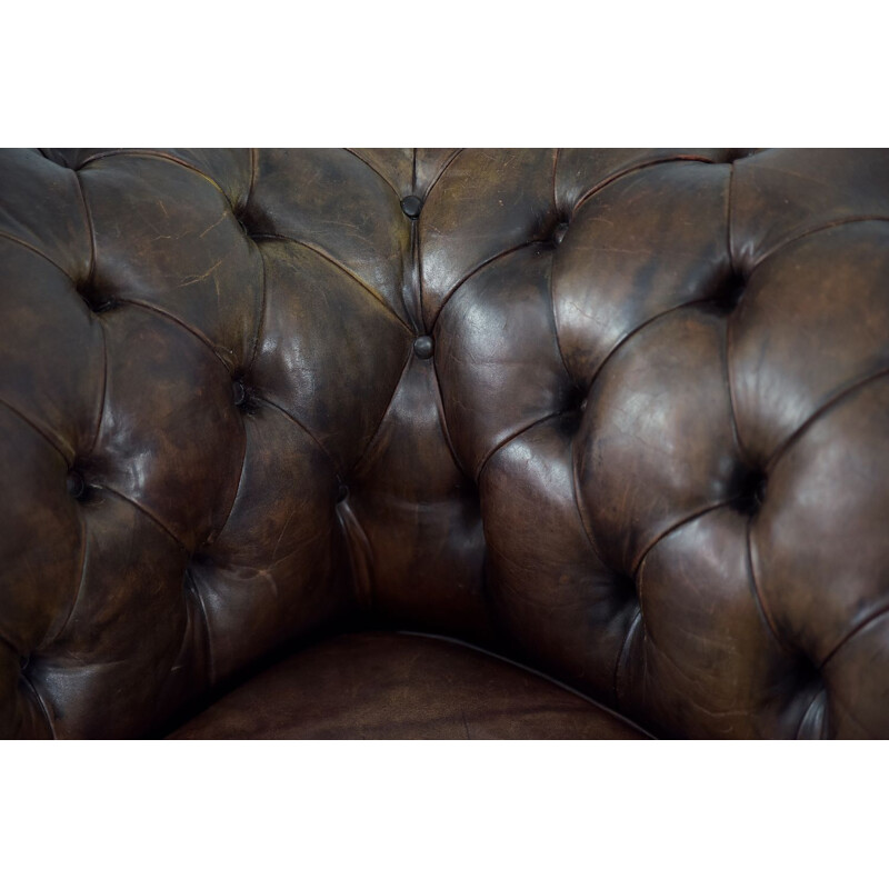 Vintage large antique brown leather sofa England 1920s