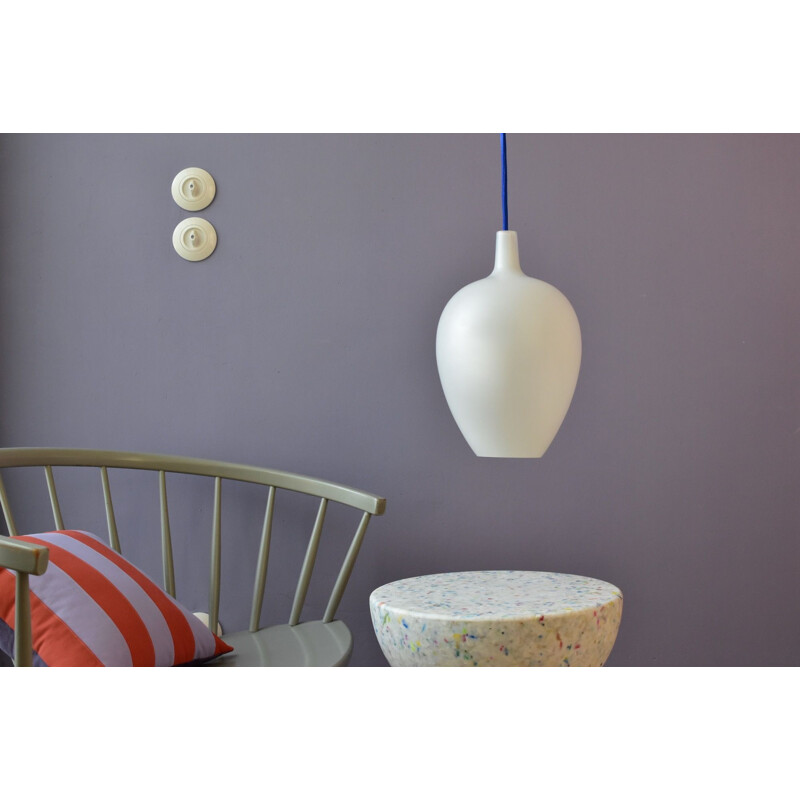 Vintage white glass pendant lamp by Jo Hammerborg, Denmark 1963