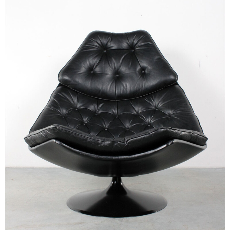 Artifort "F588" lounge chair in black leather and plastic, Geoffrey HARCOURT - 1970s