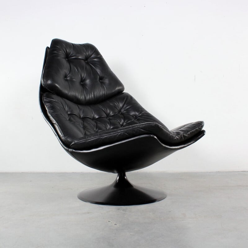 Artifort "F588" lounge chair in black leather and plastic, Geoffrey HARCOURT - 1970s