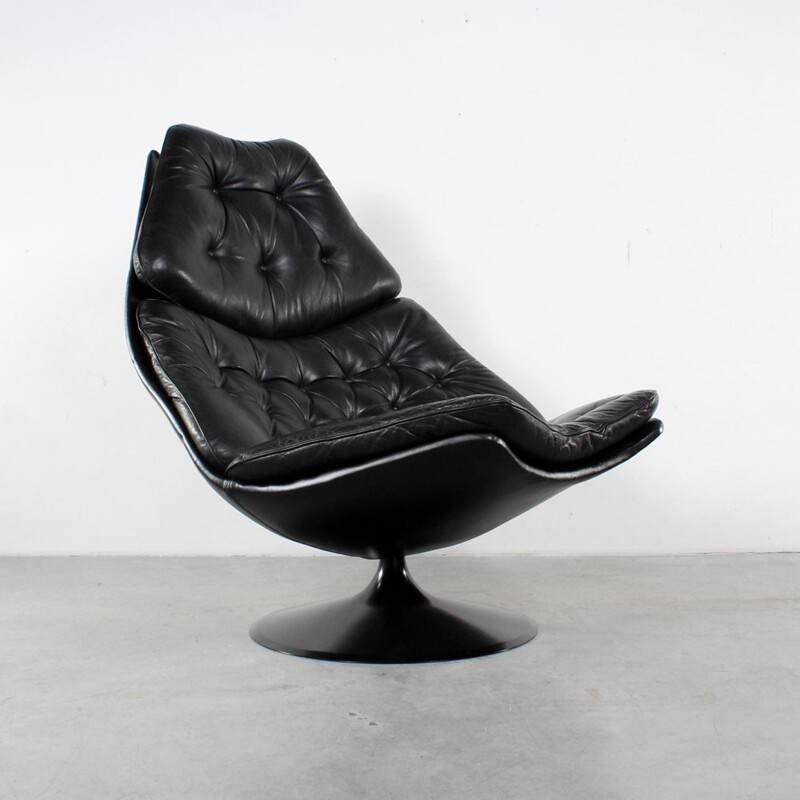 Fauteuil "F588" Artifort vintage en cuir noir et plastique, Geoffrey HARCOURT - 1970 