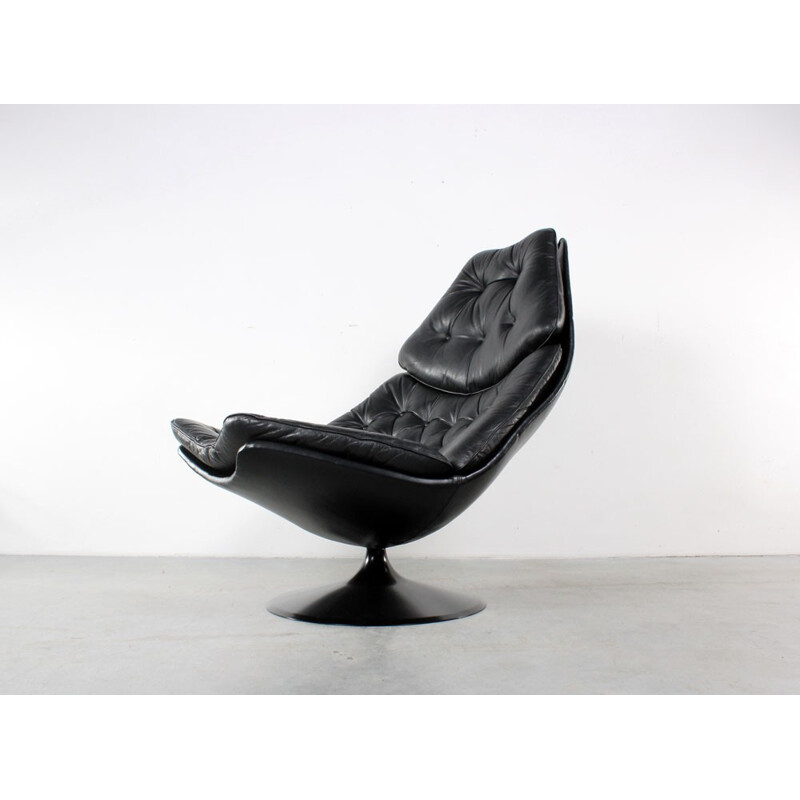 Artifort "F588" lounge chair in black leather and plastic, Geoffrey HARCOURT - 1970s